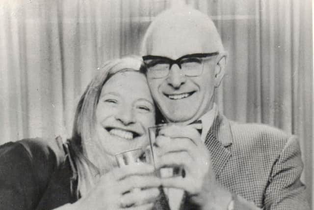 Victory-and father sees Mary Win. The toast is victory. and Britain's newest golden girl, blonde Mary Peters, gets a hug from her father as they celebrate with champagne at the Munich Olympics on Sunday 3.9.72. For 33 year old Mary had just struck gold in the pentathlon - the toughest of all women's events. She did it by smashing the world record. And, unknown to Mary, her father - 67 year old Arthur Peters, who had not seen her for nearly three years - flew in secretly from Australia to watch proudly as his daughter triumphed. Mary said excitedly: "What a fantastic day." 4 Sept 1072.