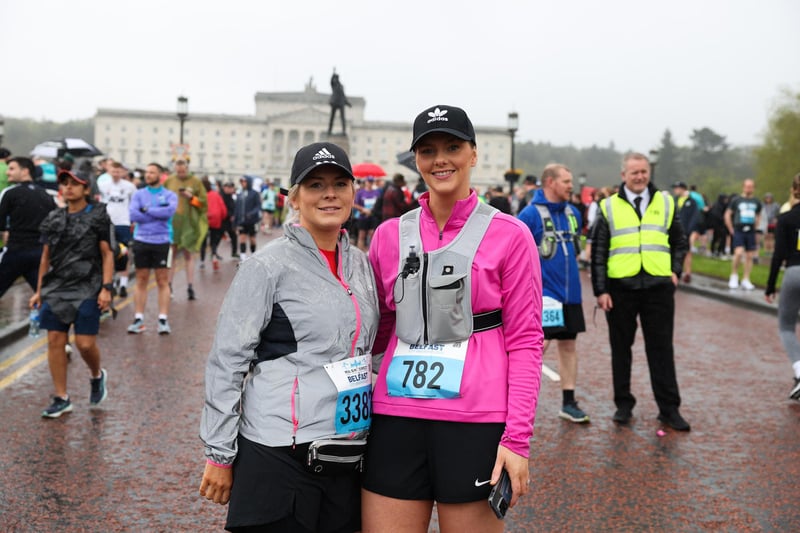 Paula Green and Chrissy Watt at the 2023 Mash Direct Belfast City Marathon.
