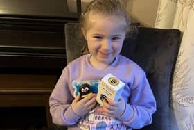 Six-year-old Emily from Greenisland with her Buzzy, which helps her deal with insulin injections