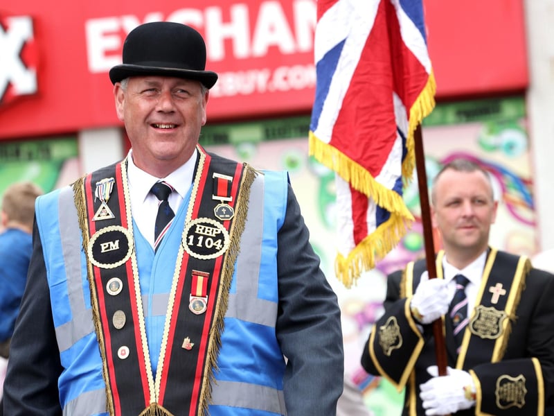 On the march during the Lurgan Royal Black District Chapter No 2 parade in Bangor, Co. Down.