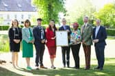 Roberta Hoey, Chair of the Provincial Board at Moravian Church, Miranda Gordon, Vice Lord Lieutenant Co Antrim, Deputy Mayor Councillor Bréanainn Lyness, Emma Little-Pengelly, Deputy First Minister of Northern Ireland, David Johnston, Chair of Gracehill Old School Trust, Her Excellency Anna L. Nsubuga, Ambassador and Permanent Delegate to UNESCO, Mayor Alderman William McCaughey, Gordon Lyons, Minister for Communities of Northern Ireland.  Photo: PAUL FAITH