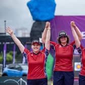 From left to right: Ella Gibson takes gold in Medellin, Compound Women’s Team win silver, Recurve Women’s Team win silver.