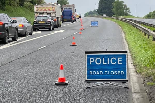 The M1 motorway was closed at junction 6 westbound on Saturday morning.