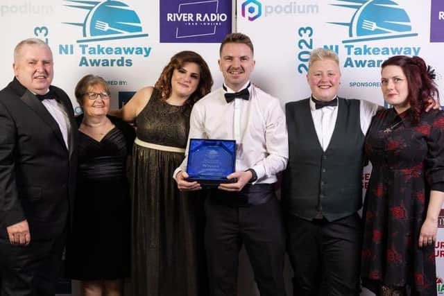 Pictured at the awards are Burger Dock staff (Far left)  Ivan Jordan, Anne Jordan, Sandra Clyde, Matthew Jordan, Sarah Kernohan, Ruth McMullan.