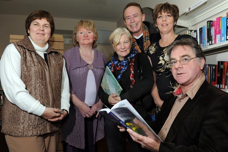 Pictured at the opening of the Irish Language section at Draperstown Library last Saturday were Irish Language officer with Magherafelt Council Dealglan O Dhoibhti (seated) Elizabeth Adair, manageress Draperstown Library, Padraigine Rafferty, Naiscoil leader, Jeanette Smith, North Lancashire Council, Sean Henry, Good Relations Officer with Magherafelt Council and Donna Kelly, Naisciol support worker.