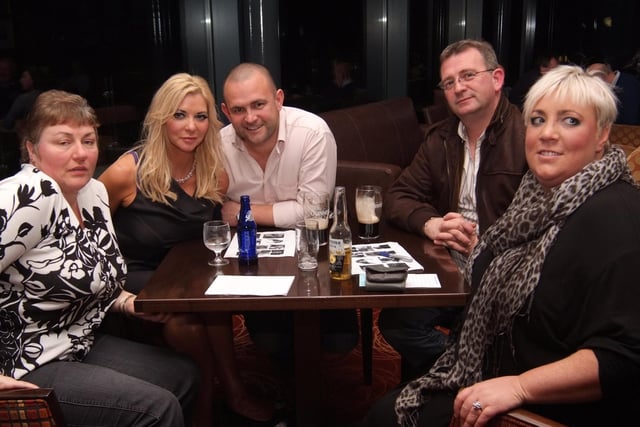 Four Dumb Blondes and a Baldie aka Sarah Campbell, Adele Toner  Paul Thompson, Derek Lamont and Shelley Pinkerton who took part in a Bushmills Distillery table quiz in aid of the RNLI Lifeboat at Portstewart Golf Club in 2010