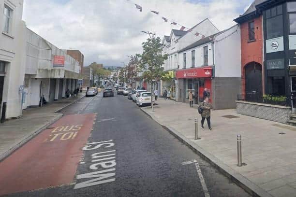 General view of Larne Main Street, where a new phone kiosk is proposed. Photo by Google