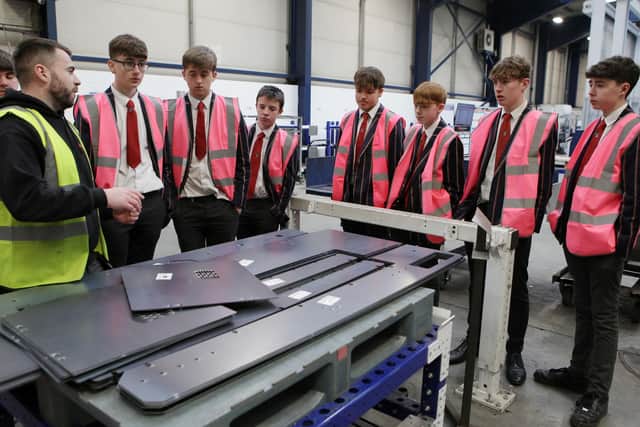 Coleraine Grammar pupils on the factory floor at Hutchinson Engineering