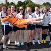 Some of the girls from Markethill High School who took part in the Electric Ireland football tournament on friday. PT21-221.