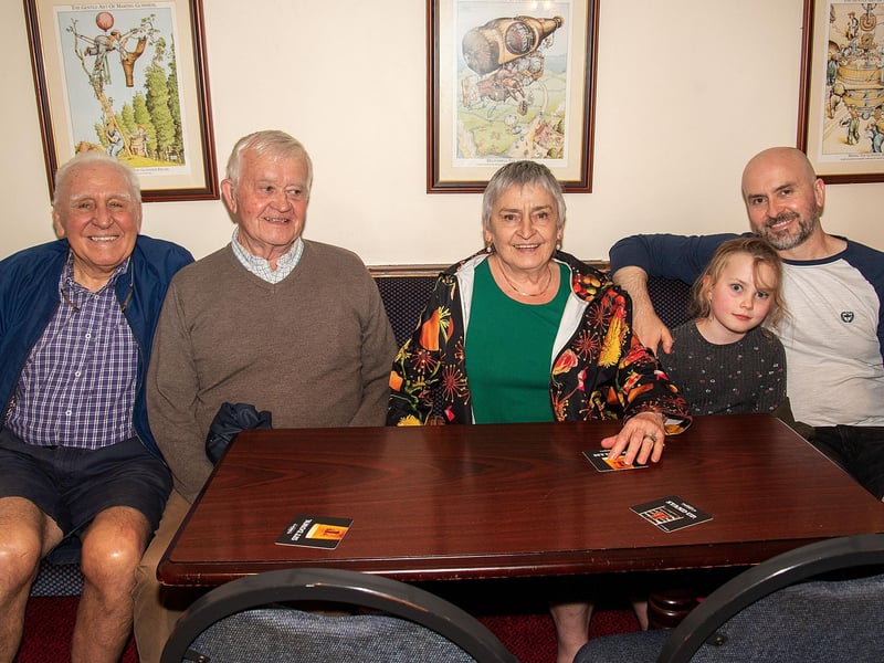 Waiting for Daniel Wiffin's 1500m frestyle swimming final at the watch party in Byrne's Bar, Magheralin, are from left, Val Lonergan, Tommy, Anne, Maggie (8) and John Burke.LM32-208