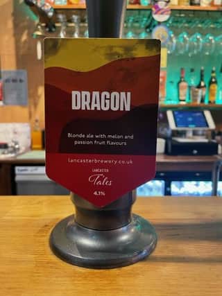 Dragon ale is served at Crafty Beggars Ale House, 284b Garstang Road, Fulwood, Preston. It is a blonde ale with melon and passion fruit flavours and a strength of 4.1 percent. It is by the multi award-winning Lancaster Brewery.