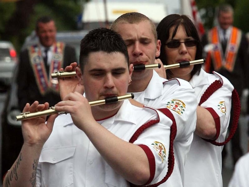 Ballyclare Protestant Flute Band leads LOL 420 during the 12th day in Ballyclare. NT29-049FP