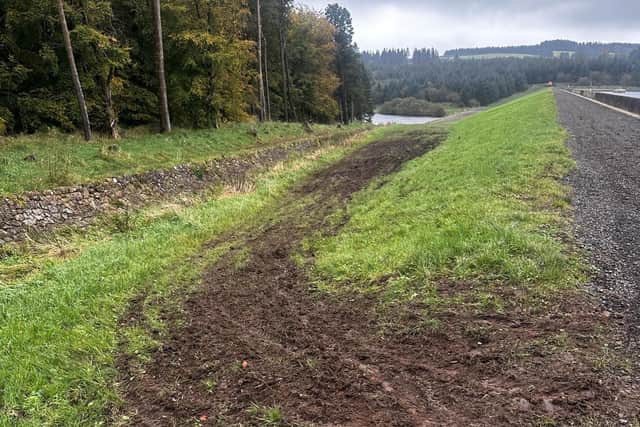 Grassland has been badly cut up at the reservoir. Photo submitted by NI Water