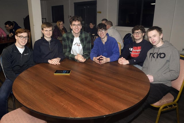 Preparing to show of their genius at the Parents and Friends Of Portadown College Quiz are from left, Sam Vemmard, Isaac Speers, Alasdair McGuinness, Caleb Allen, Jude Allen and Steven Beattie. PT09-204.