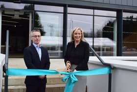 Sean Loughran, Powerscreen Business Line Director & General Manager of Terex Dungannon with First Minister Michelle O’Neill MLA at the official ribbon cutting ceremony of Powerscreen’s new headquarters. Credit: Submitted