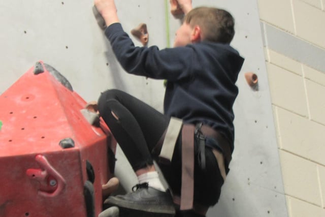 On the climbing wall at North Coast Integrated College Open Night