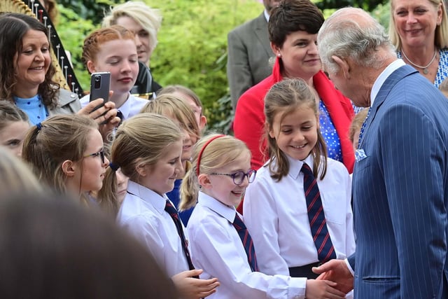 A memorable moment for these school pupils. Picture: Colm Lenaghan/Pacemaker