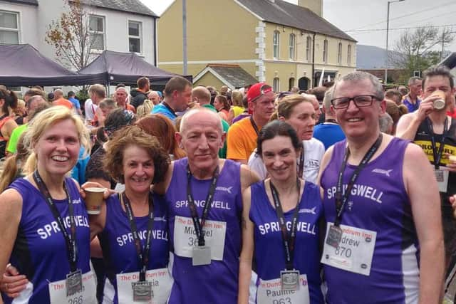 Karen Garvin, Patricia Craig, Michael Johnson, Pauline Mullan and Andrew Wilmot at the GR8 Dundrum Run. Credit David McGaffin