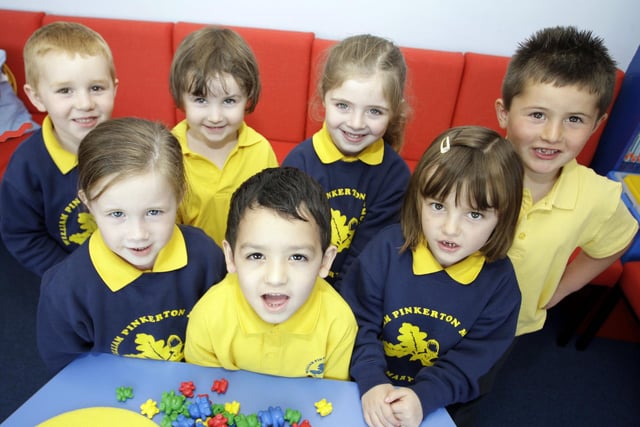 LOOK UP. Pictured are P1's at William Pinkerton PS Dervock during their first few days at school in 2009
