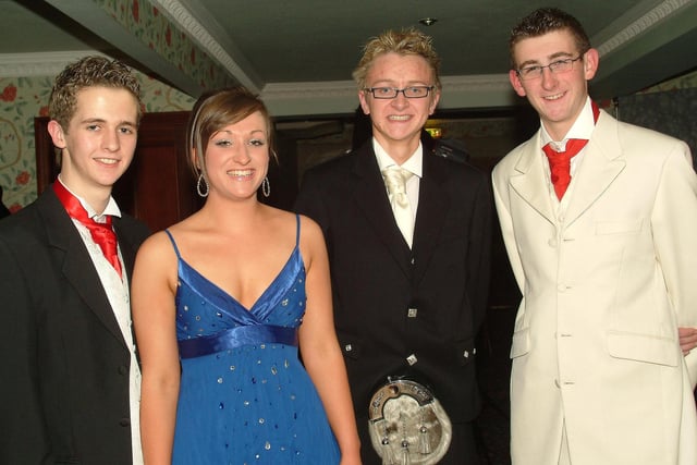 TOP TABLE...At the North Coast Integrated College formal in 2007 are  from left  Aaron Millican Dep. Head Boy,  Frances Mullin Head Girl, David Hughes Dep. Head Boy and Andrew Jeffers, Head Boy.