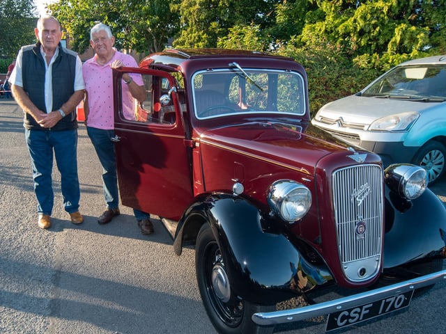 Posing proudly with his 1939 Austin is Jim Hall, right, and friend Davy Beattie.