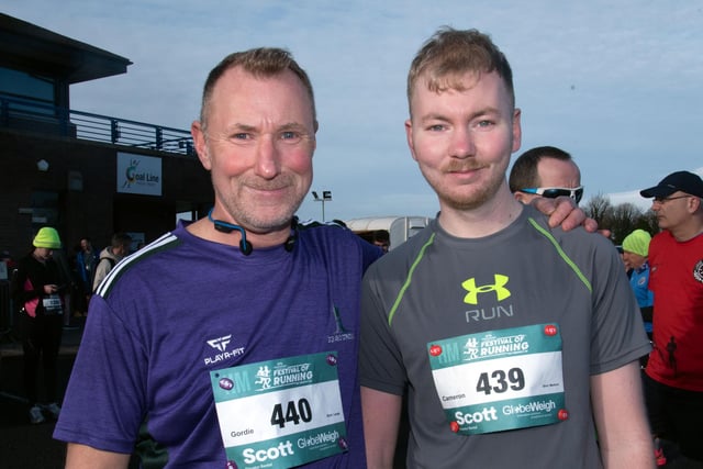 Family run...Gordon McEwan and son, Cameron who took part in the Portadown Festival of Running on Sunday morning. PT13-204.