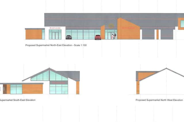 The proposed supermarket, to be built along with the filling station and adjacent industrial units. Credit: Mid Ulster planning portal