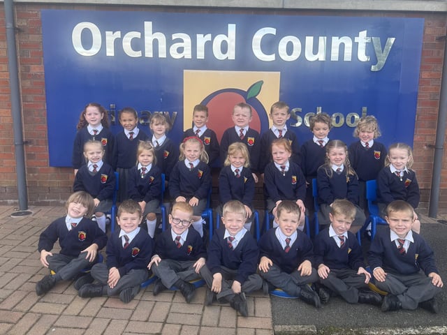 P1 pupils at Orchard County Primary School.