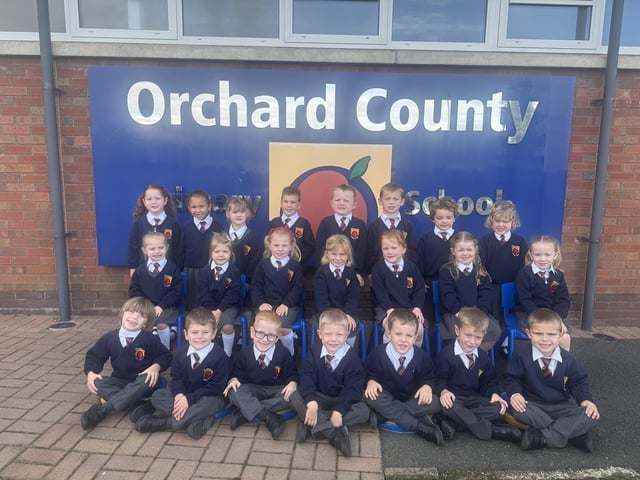 P1 pupils at Orchard County Primary School.