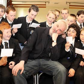Tim McGarry fends off a tough audience at Carrick College's version of Question Time in 2010.  INCT51-423RM