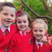 Harvey Connolly, aged 7 who is starting P4  with Grace Connolly, aged 4 who is starting P1 and Amelia Connolly, aged 6 who is starting P3. This trio are all in the Presentation Primary School in Portadown, Co Armagh.