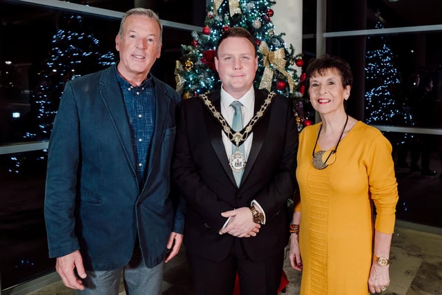 Kay Duffy and Arthur Goan from RVH Liver Support with the Mayor of Antrim and Newtownabbey, Councillor Mark Cooper.
