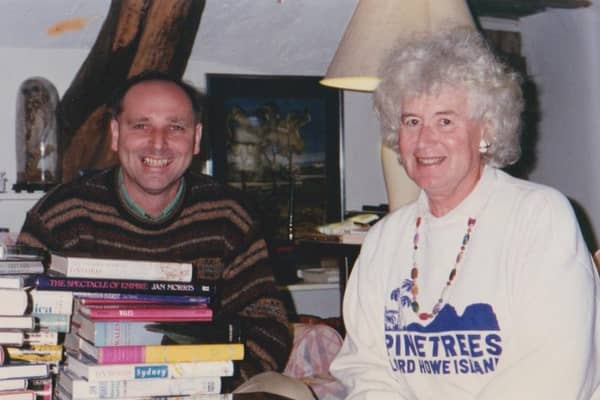 Jan Morris pictured with the Belfast author Paul Clements in 1994. Pic credit: Paul Clements