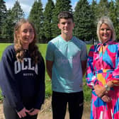 St Patrick's College pupils Oonagh Cassidy , Marc McGurk and Fionn O'Sullivan all achieved nine A* and 1 A grades at GCSE. They are pictured with principal Mrs Katrina Crilly.