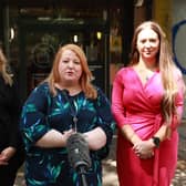 Alliance Party candidates Sorcha Eastwood (right) standing in Lagan Valley, party leader Naomi Long (centre) standing in East Belfast and Kate Nicholl standing in South Belfast. Sinn Fein have withdrawn from the race against each of the candidates, urging their supporters to back the 'progressive' candidates. Photo: Liam McBurney/PA Wire