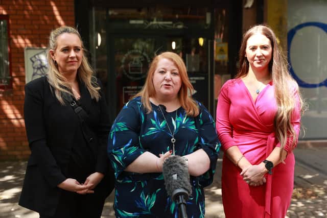 Alliance Party candidates Sorcha Eastwood (right) standing in Lagan Valley, party leader Naomi Long (centre) standing in East Belfast and Kate Nicholl standing in South Belfast. Sinn Fein have withdrawn from the race against each of the candidates, urging their supporters to back the 'progressive' candidates. Photo: Liam McBurney/PA Wire