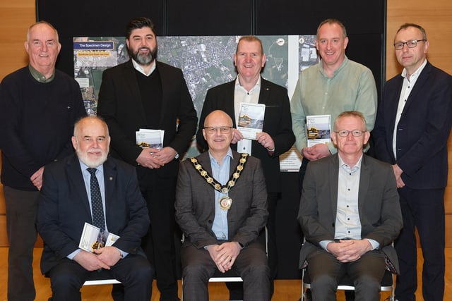 Pictured are, front row, from left: Francie Molloy MP; Chair of Mid Ulster District Council, Cllr. Dominic Molloy; Mid Ulster District Council Chief Executive, Adrian McCreesh; Back row from left: Cllr. Trevor Wilson; Cllr. Gavin Bell; Cllr. John McNamee; Cllr. Cathal Mallaghan; and Keith Buchanan MLA (Mid Ulster).
