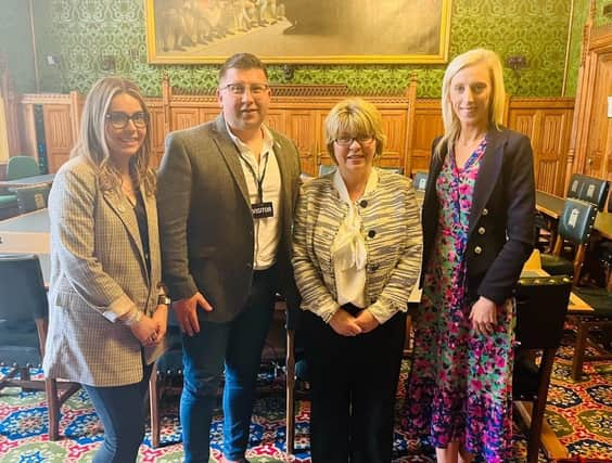 David and Sara pictured with Maria Caulfield, Conservative MP and Carla Lockhart MP.