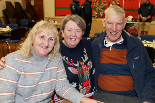 Mr and Mrs Brolly with Ruth Callaghan  pictured at Cllr Steven Callaghan, Mayor of Causeway Coast and Glens Borough Council, at his fundraising Tea Party for his charity  RNLI,  held at Second Limavady Presbyterian Church on Saturday
