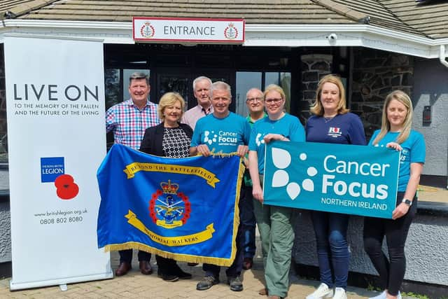 Bobby Gillespie VSO Caseworker, Anne Marie and Rab from Harbour House, Coilin Ward, David Blair, Vice-Chair of Dromore RBL, Colin's wife Emma Ward, Chairperson of Dromore RBL, Lynn Palmer, Poppy Appeal Area Manager and Gillian from Cancer Focus