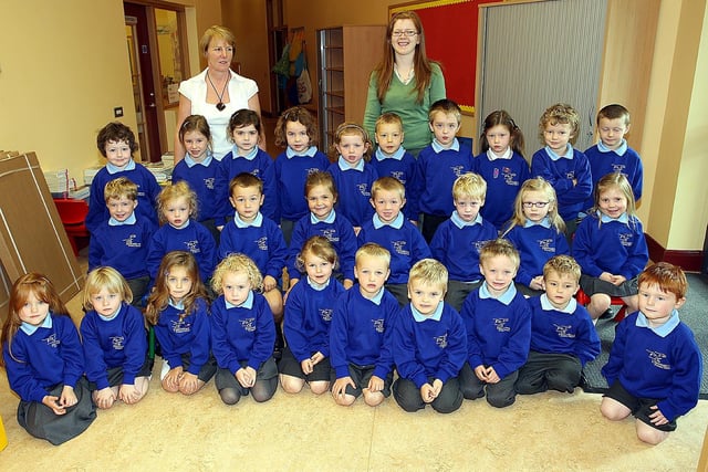 Downshire Primary School P1McK class pictured with teacher Mrs Sarah McKinney and Classroom Assistant Mrs Heather McCammond in 2007