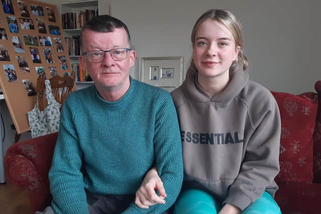 Tom McGrath, father of Matthew McGrath from Aghalee, Co Antrim, with his daughter Amy McGrath. Tom has called on young people not to take drugs after the sudden death of his son Matthew who has suffered from an addiction to cocaine.