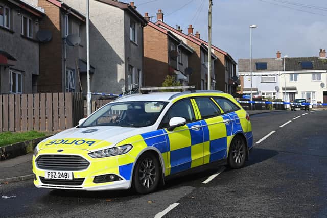 Police at the scene of the incident in the Craighill area of Antrim. Pic: Stephen Hamilton/Presseye