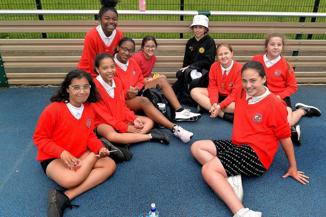 Hart and Presentation Primary School pupils hanging out together during break time at the fun day on Wednesday. PT24-211.
