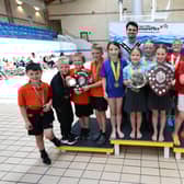 Winners of the P4 – P5 freestyle relay Downshire Primary School alongside the Mayor of Lisburn & Castlereagh City Council, Councillor Kurtis Dickson. Friends Prep achieved a well-deserved 2nd place and Harmony Hill Primary School achieved 3rd place.
