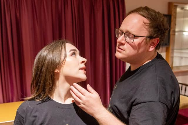 Nuala Osborne and Aidan Hughes as Christine and the Phantom rehearsing for Portrush Music Society's production of The Phantom of the Opera.