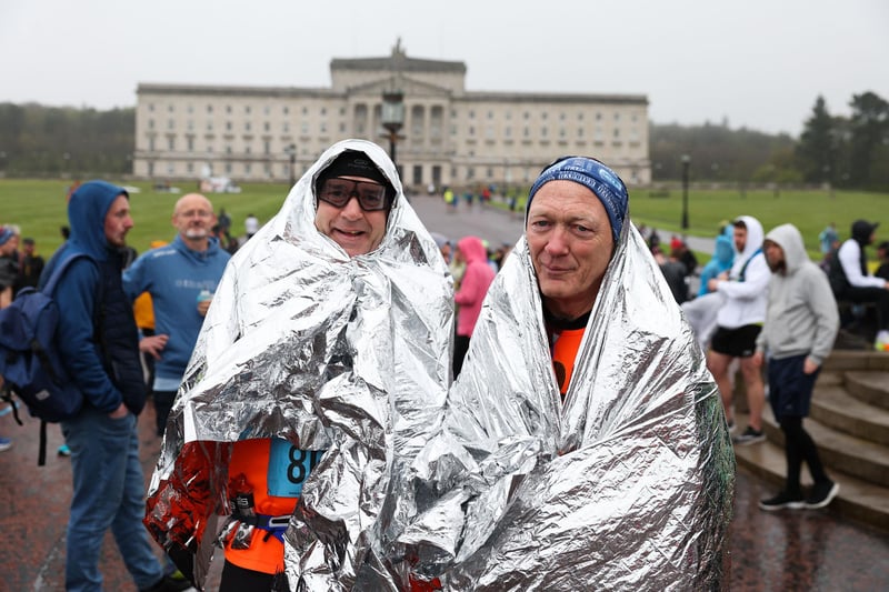 Sam Cochrane and David McAuley at the 2023 Mash Direct Belfast City Marathon