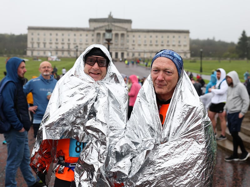Sam Cochrane and David McAuley at the 2023 Mash Direct Belfast City Marathon