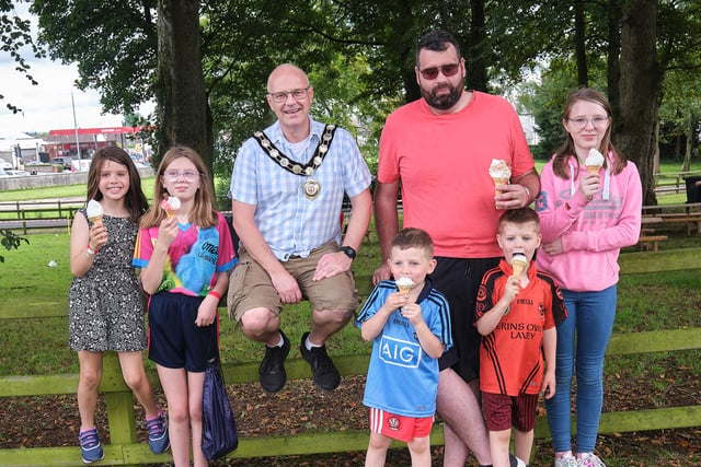 Chair of the Council, Councillor Dominic Molloy met some of the families who attended the Council’s Roar Roar Dinosaur event at Maghera Walled Garden.