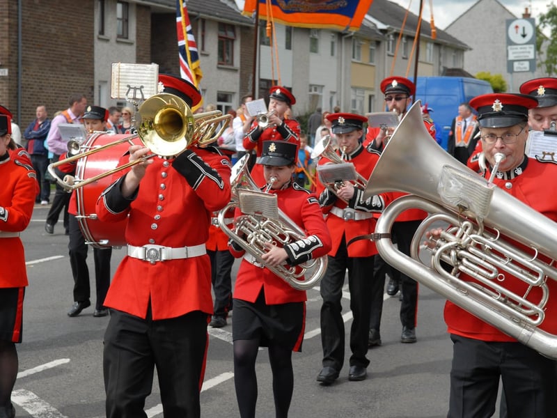 Magheramorne Silver Band marching through Carrick. INLT 29-332-PR